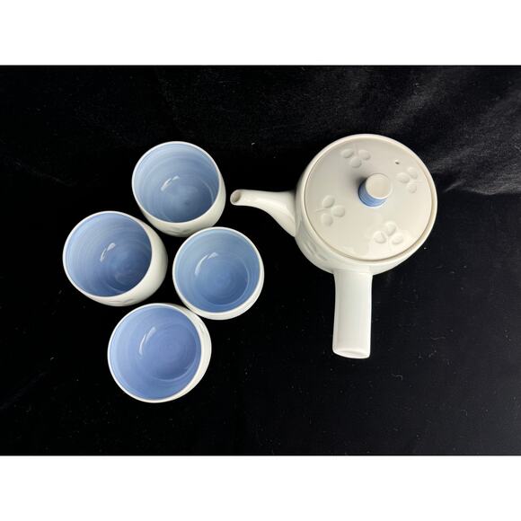 70's Hakusan Kyusu Japanese Porcelain Tea Pot Set Four Cups - Picture 11 of 13